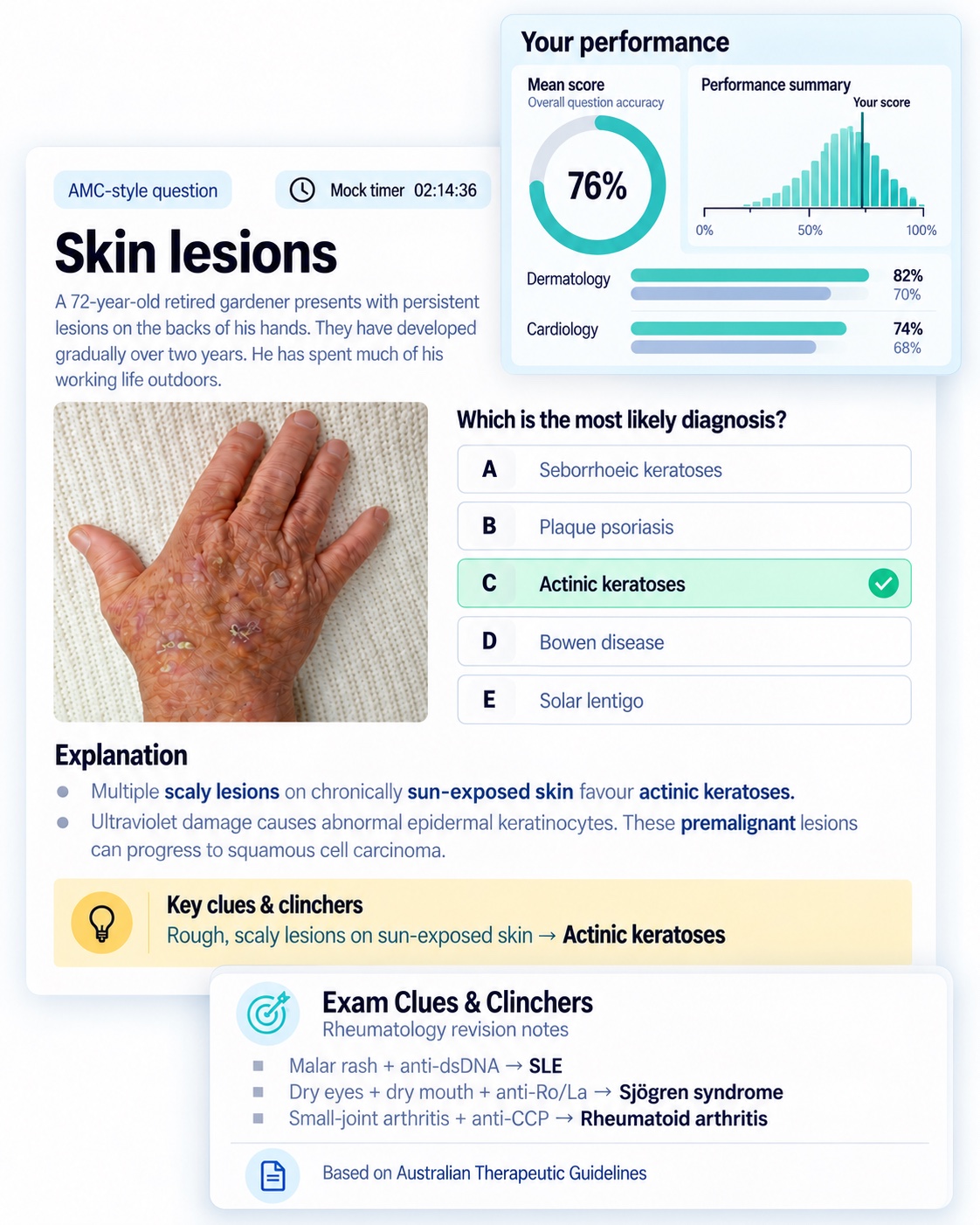 Revise AMC question practice, explanations, exam clinchers and performance analytics
